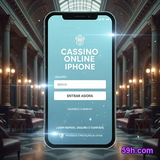 Celular com app 59h.com aberto em telas do aplicativo